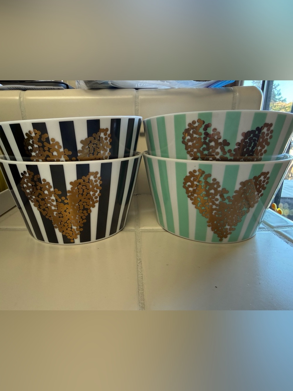 Striped Decorative Bowls with Gold Accent - Set of 4